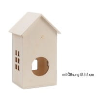 Häuser aus Holz, Sortierung 2, 4 Größen und Designs, mit Öffnung, 4 Stück