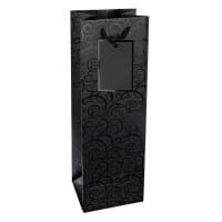 Geschenktaschen für Flaschen, 36cm x 12cm x 10cm, 230g/m², Lack-Ornamentik, matt-schwarz, 10 Stück