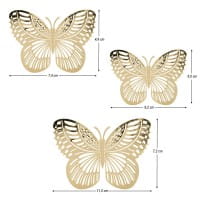Laser-Aufleger Schmetterlinge, Design 3, je 2 Stück in 3 Größen, gold, spiegelnd, 6 Stück