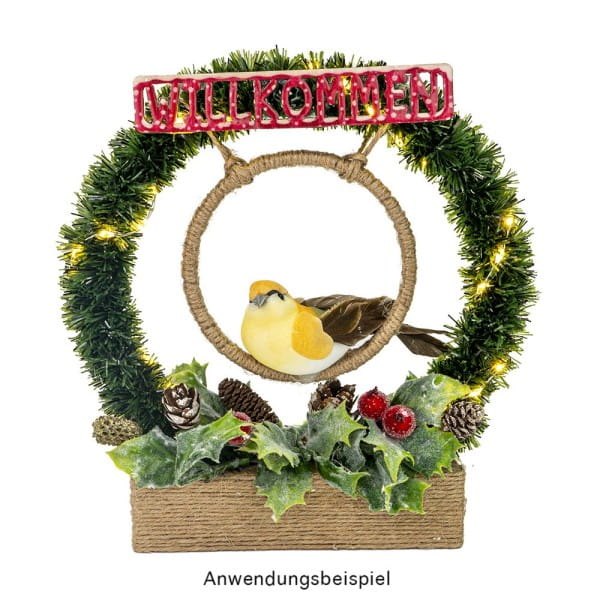 Deko-Federvögel, Sortierung 1, 3,3cm x 8cm x 3,2cm, je 2x gelb, rosa, dunkelgrün, 6 Stück