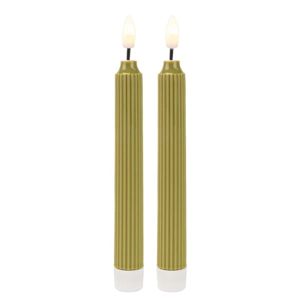LED-Stabkerzen, grün, Ø2cm, 19cm hoch, LED in warmweiß, mit Flacker-Effekt und Timer, 2 Stück | Leucht-Deko | LED & Leucht-Deko | Deko- & Geschenkartikel