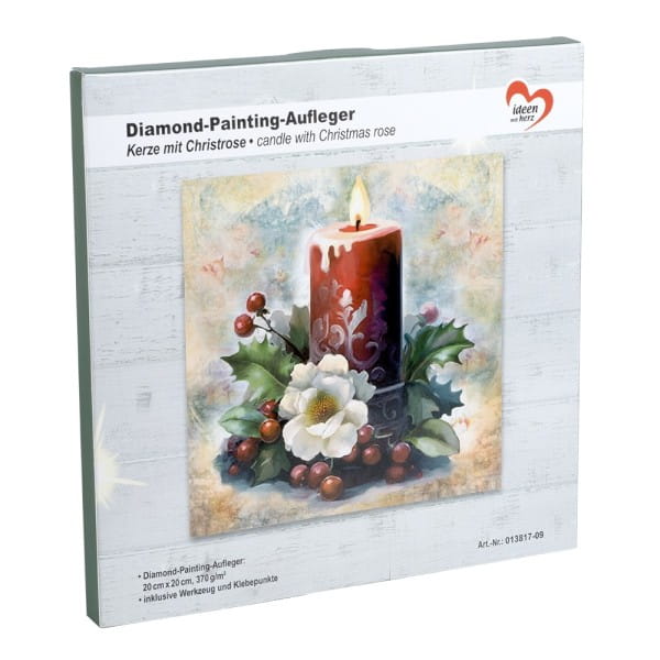 Diamond-Painting-Aufleger, Kerze mit Christrose, 20cm x 20cm, 370g/m², inkl. Zubehör