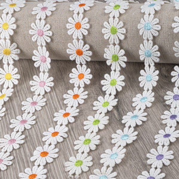 Stoffblüten-Band, Margeriten, orange, 2,5cm breit, 2m lang