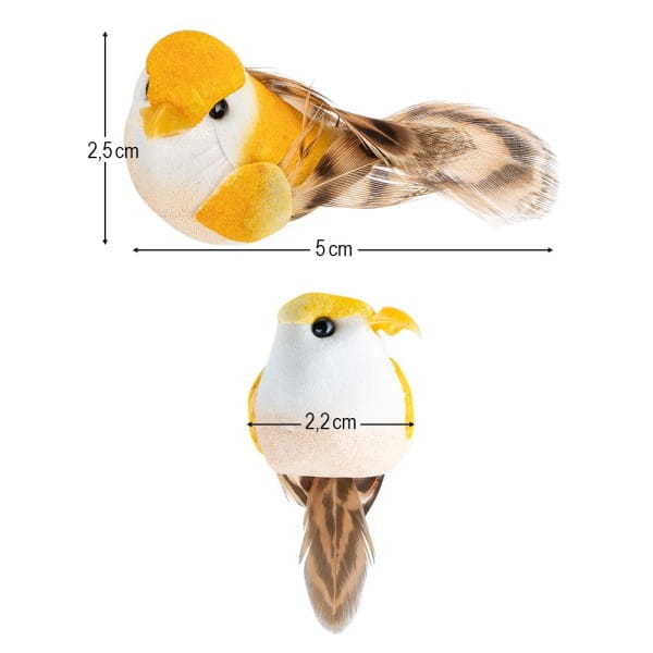 Deko-Federvögel, Sortierung 4, 2,2cm x 5cm x 2,5cm, 5 Farben, 10 Stück