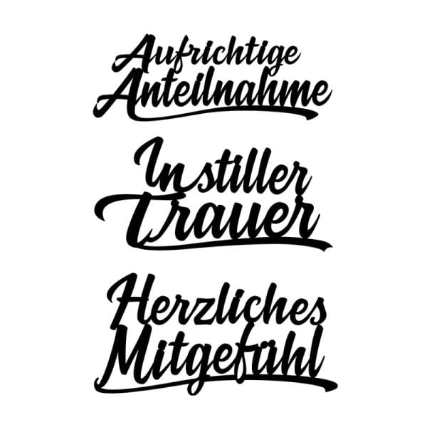 Stanzschablonen, Schriften, Kondolenz 2, 3,2cm bis 8,5cm, 3 Stück