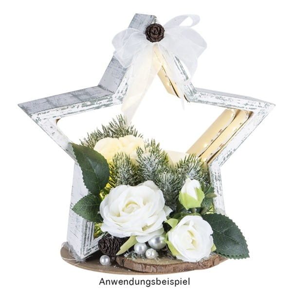 Blütenbusch, mit 3 Rosen, 38cm lang, 3 weiße Blüten in versch. Größen