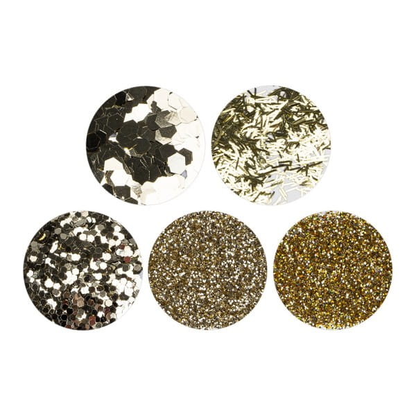 Deko-Glitzer Vielfalt, 9 Dosen mit je 2g, 5 Variationen, hellgold | Glimmer | Strass & Streu-Deko | Deko- & Geschenkartikel