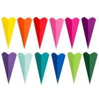 Schultüten, Zierkante, 14cm hoch, Ø 6cm, Deko-Karton, verschiedene Farben, 12 Stück