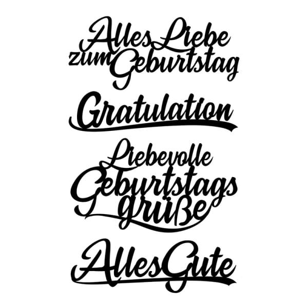 Stanzschablonen, Schriften, Geburtstagswünsche, 2,5cm bis 8,3cm, 4 Stück