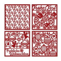 Laser-Kartenaufleger, Winter/Weihnachten 2, 14cm x14cm, 4 versch. Designs, 5 Farbtöne, 20 Stück
