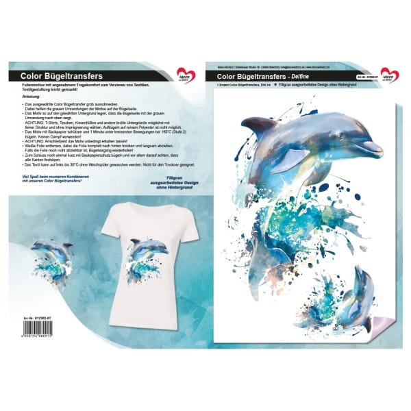 Color Bügeltransfers, DIN A4, Delfine