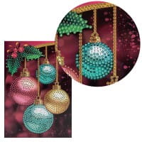 Diamond-Painting-Grußkarte, Strass, Weihnachtskugeln, 11,5cm x 16,5cm, inkl. Zubehör