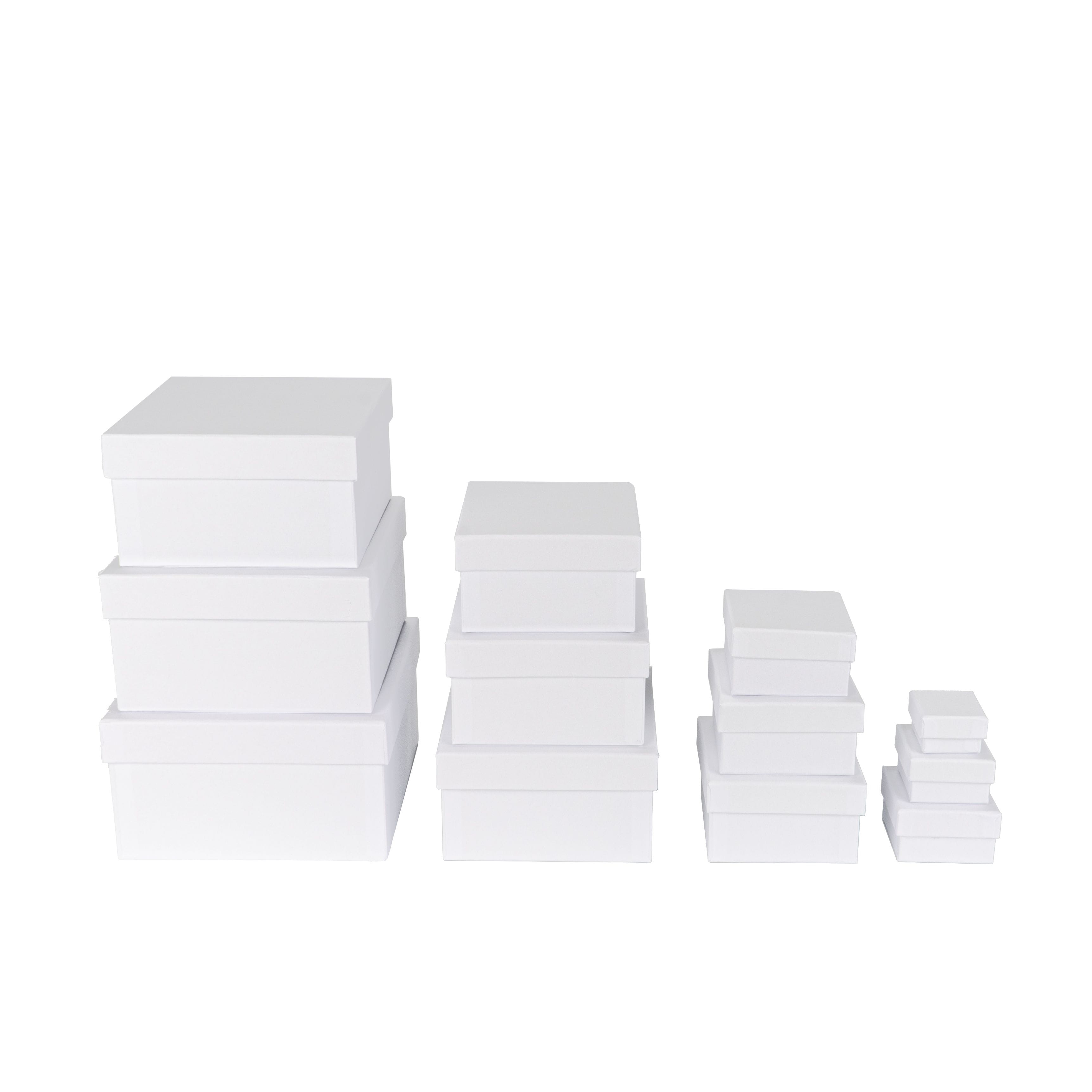 Geschenkboxen, quadratisch, 12 verschiedene Größen, weiß, 12 Stück | Taschen & Boxen aus Papier | Geschenktaschen & Boxen | Deko- & Geschenkartikel