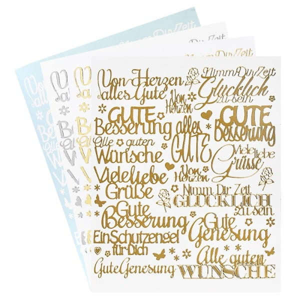 Stickerbogen "Handlettering Art", Gute Wünsche, gold, silber, weiß, 20cm x 23cm, 4 Bogen