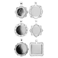 Schmuckanhänger, Rohlinge, Design 4, versch. Designs & Größen, silber, 6 Stück