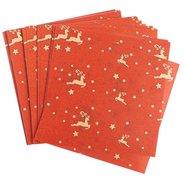 Faltpapiere, transparent, Hirsche, 10cm x 10cm, 110 g/m², rot/gold, 100 Stück