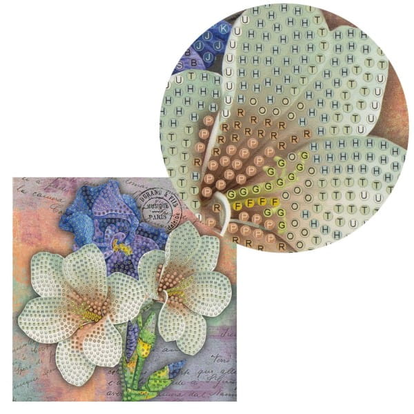 Diamond-Painting-Grußkarte, Lilien und Iris, 16cm x 16cm, inkl. Zubehör