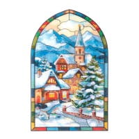 Diamond-Painting-Fensterbild, Glaskunst-Optik XL, Winterdorf, 22,2cm x 35,4cm, 500µ