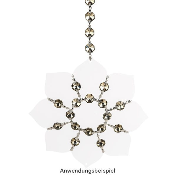 Glaskunst, Koppen, Octagon, Ø 1,2cm, facettiert, taupe/silberfarbene Rückseite, 36 Stück