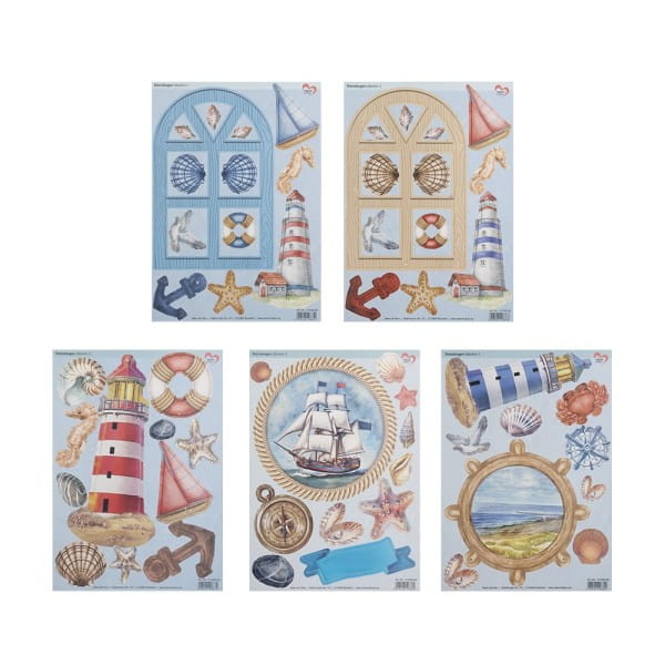 Stanzbogen, Maritim, DIN A4, 800g/m², 5 Designs, 5 Bogen
