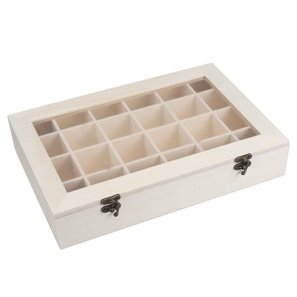 Box aus Holz, mit Sichtfenster und 24 Fächern, 30 cm x 20cm x 5,5cm | Sonstige | Geschenktaschen & Boxen | Deko- & Geschenkartikel