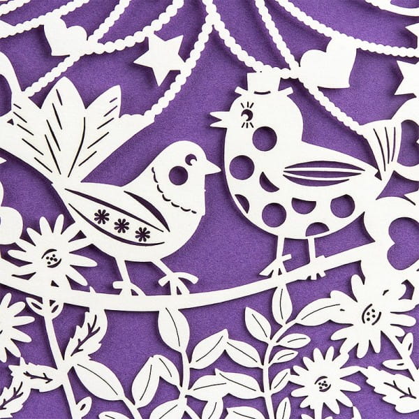 Laser-Grußkarte "Hochzeit 5", 12cm x 18cm, mit Umschlag & violettem Einleger