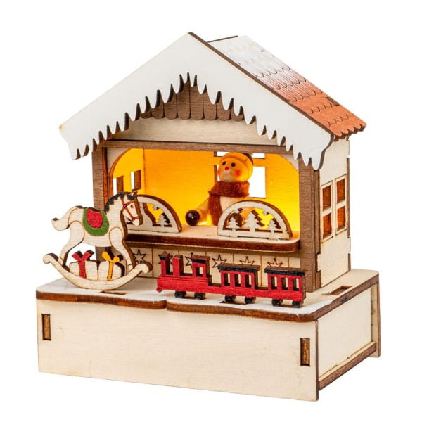 LED-Haus, Weihnachtsmarktszene 2, 9,5cm x 6cm x 10,7cm, warmweiß mit Timer | Leucht-Deko | LED & Leucht-Deko | Deko- & Geschenkartikel