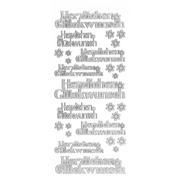 Sticker, Herzlichen Glückwunsch, Diamantfolie, silber