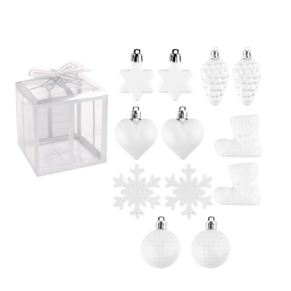 Baumschmuck, Vielfalt 2, versch. Designs & Größen, teilweise zum Aufhängen, weiß, 12 Stück