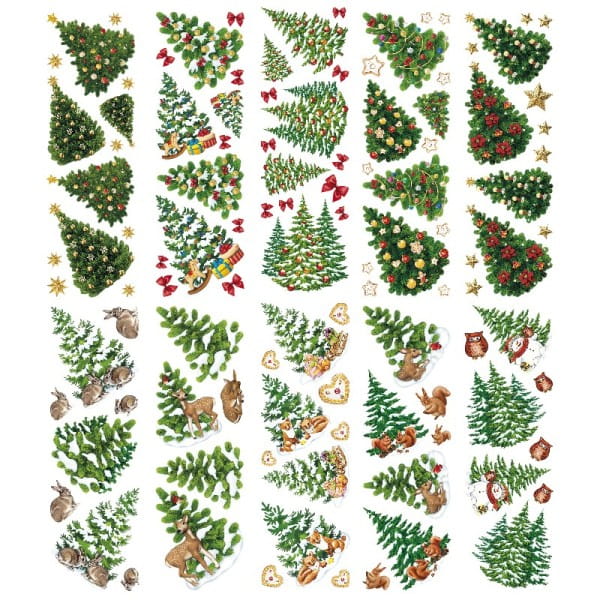 Transparent-Stickerbogen, Tannenbäume, 10cm x 30cm, 10 Bogen