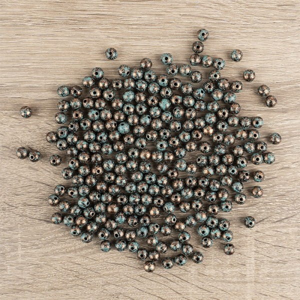 Perlen, Rund, marmoriert, Ø 0,8cm, kupfer mit grüner Patina, 230 Stück