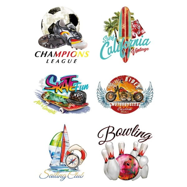 Color Bügeltransfers, DIN A4, Sport & Hobby Mix 2