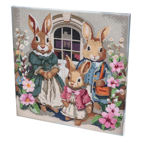 Diamond-Painting-Bild auf Keilrahmen, Hasenfamilie, 30cm x 30cm, inkl. Werkzeug