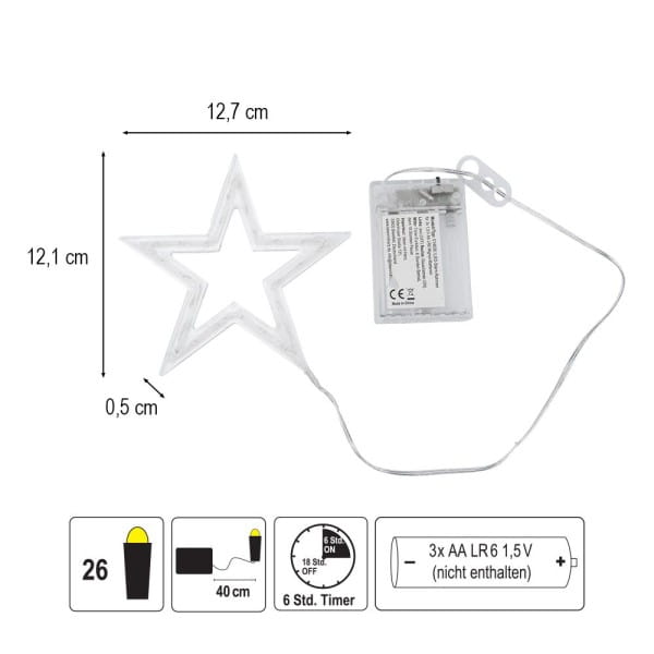 LED-Stern-Rahmen zum Aufhängen, 2 Größen, 26/49 LEDs in Warmweiß, Timer-Funktion, 2 Stück