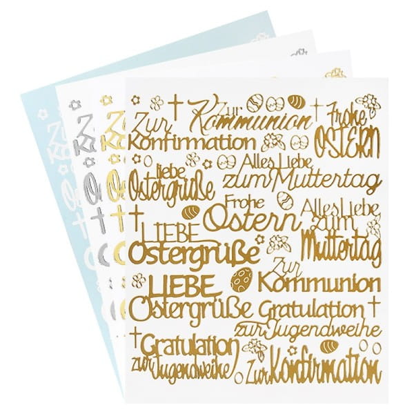 Stickerbogen "Handlettering Art", Anlässe, gold, silber, weiß, 20cm x 23cm, 4 Bogen
