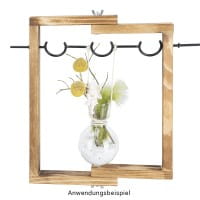 Glas-Vasen im Holzständer, 3 Glas-Vasen: Ø 6,5cm, 10cm hoch, Holzständer: 27cm breit