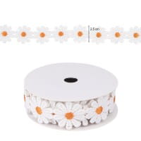Stoffblüten-Band, Margeriten, orange, 2,5cm breit, 2m lang