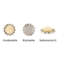 Premium-Schmucksteine, Rosenblüte 1, Ø 2cm, hellgold, mit Blüte in Creme & Glaskristallen, 17 Stück