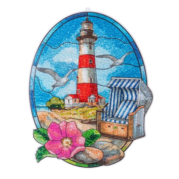 Diamond-Painting-Fensterbild, Glaskunst-Optik XL, Leuchtturm, 27,4cm x 35,4cm, 500µ