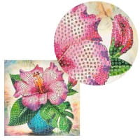 Diamond-Painting-Grußkarte, Strass, Hibiskus in Vase, 16cm x 16cm, inkl. Zubehör