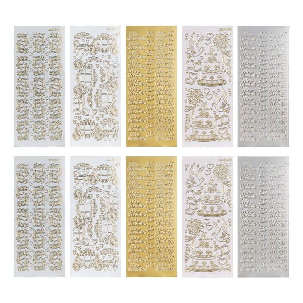 Sticker, Hochzeit 2, Perlmutt- und Lackfolie, 5 verschiedene Designs, 10 Bogen