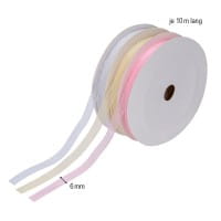 Organzabänder, je 10m lang, 6mm breit, 3 Farben: weiß, creme, rosa, 3 Stück