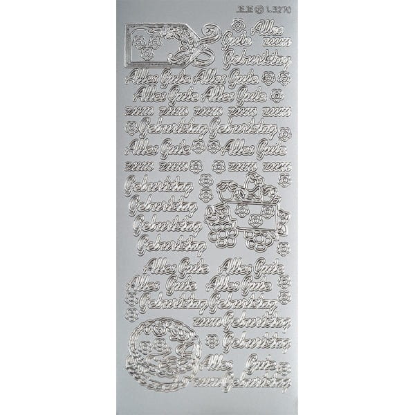 Sticker, Schrift, Alles Gute zum Geburtstag, Perlmuttfolie, silber