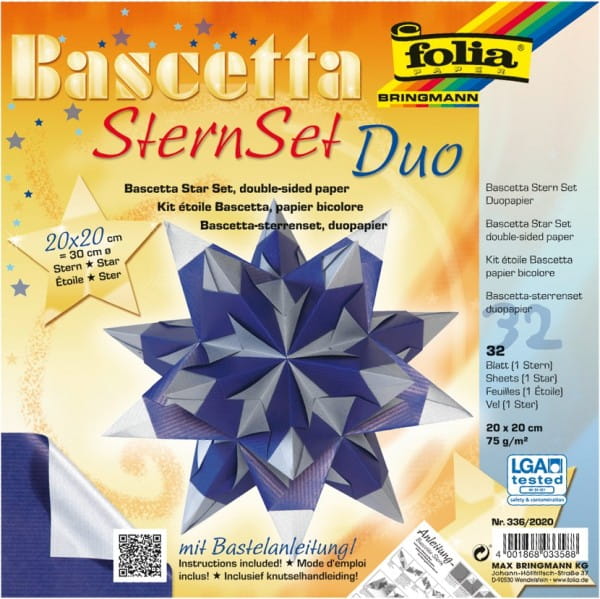 Bascetta Stern Set, DuoDesign, 20x20cm, 32 Blatt, silber/blau