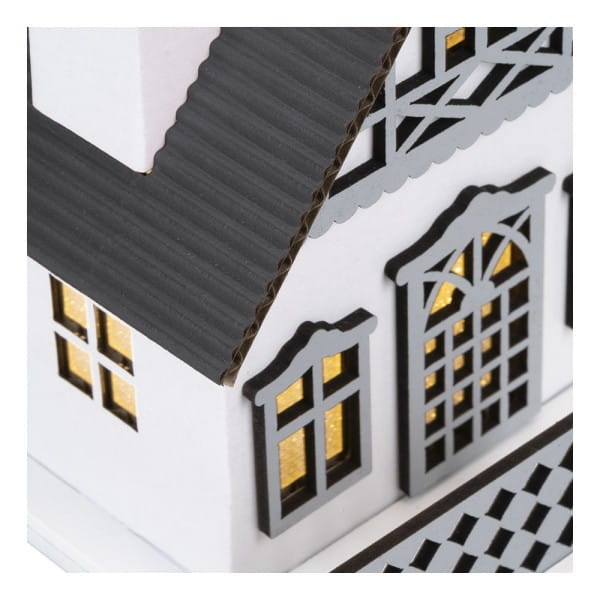 LED-Haus, graues Dach, mit Lichteffekt-Folie, 9,5cm x 8,2cm x 11cm
