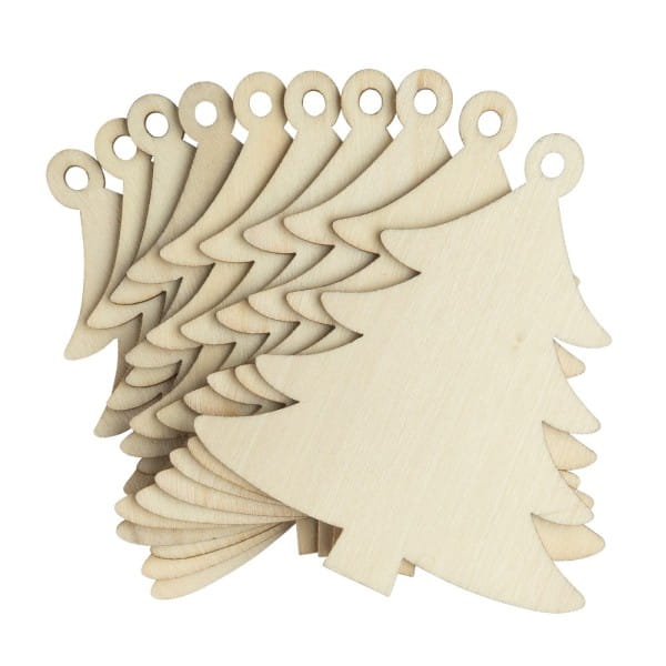 Holz-Tannen, Rohlinge, zum Aufhängen, 8cm x 7cm, flach, 2mm stark, 10 Stück | Deko & Figuren aus Holz | Holz | Bastelbedarf