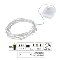 LED-Micro-Lichterkette, warmweiß, inkl. Timer, transparentes Soft-Kabel, 100er