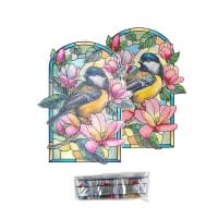 Diamond-Painting-Fensterbild, Glaskunst-Optik XL, Kohlmeise mit Magnolien, 26,8cm x 35,6cm, 500µ