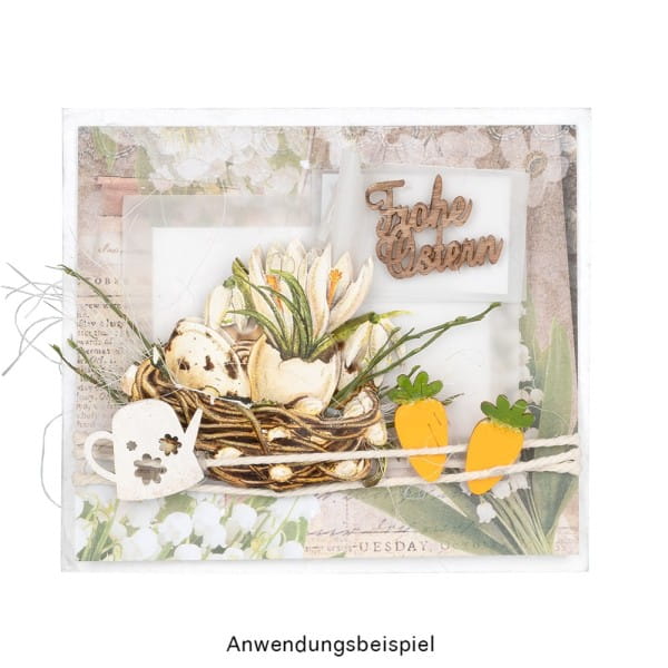 Streu-Deko, Holz, Frohe Ostern, 9 versch. Designs, je 6 Stück, 54-teilig