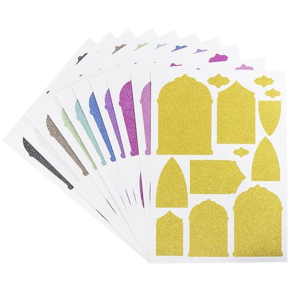 Glitzer-Sticker, Ornamente und Rahmen 2, DIN A4, 10 Farben, 10 Bogen